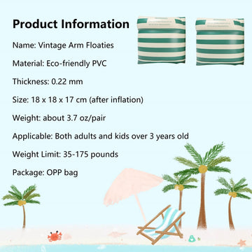 2-4 Pack Arm Floaties for Kids mature-themed - Vintage Striped Inflatable PVC Swimming Rings Pool Floats Arm Bands for Kids mature-themed Toddlers Children 3-5-6-12 Years (Blue+Green)