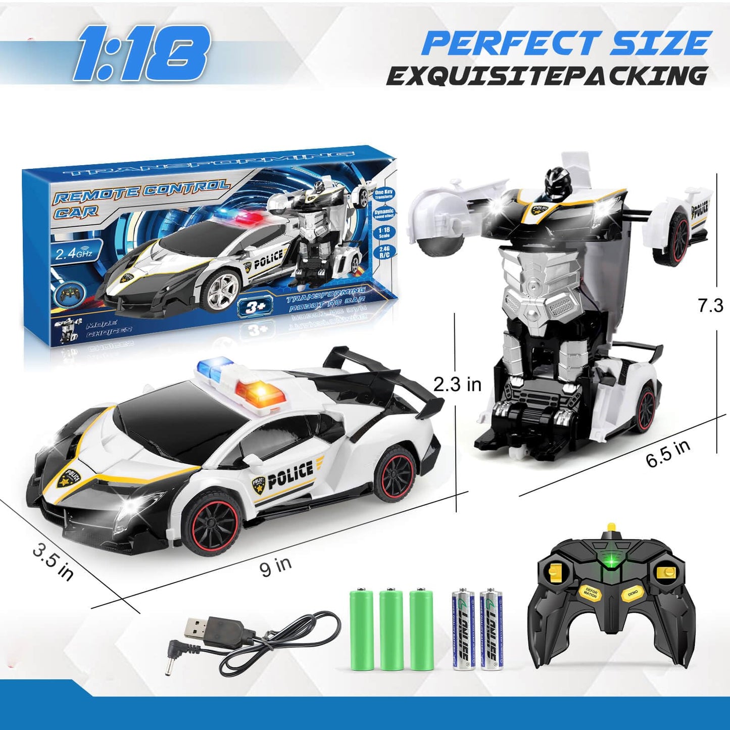 YOTOY Remote Control Car Toy for Kids 4 5 6 7 8, Transform Police RC Cars Toy, Robot Car, Birthday Gift for Kids Toys Age 4 5 6