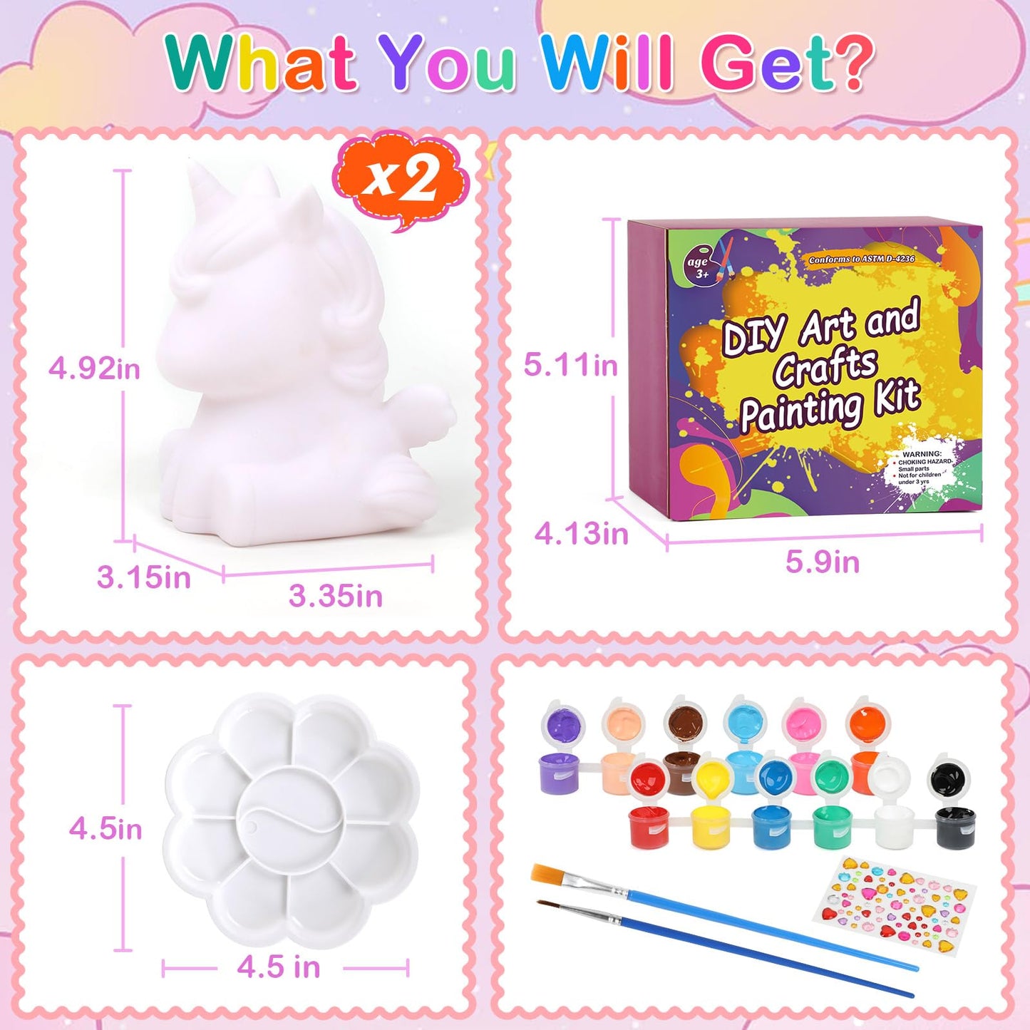Dededa 2Pcs Paint Your Own Unicorn Night Light Art Kit, Arts And Crafts For Kids Ages 4-8,Unicorn Toys Unicorns Gifts For Girls