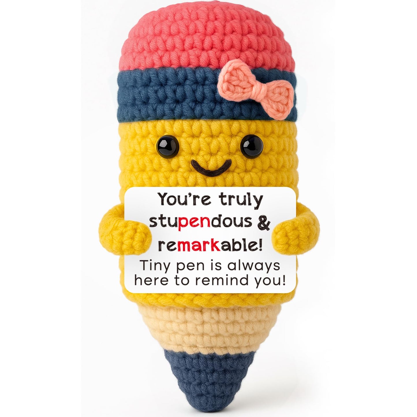 Mini Inspirational Gifts for Women Men Handmade Positive Crochet Pencil Motivational Office Gift for Coworker Friend Employee Te