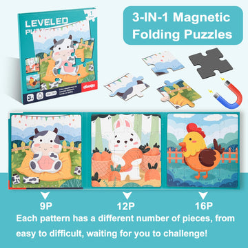 Astaron Magnetic Puzzles For Toddlers, 9-12-16 Pieces Farm Learning Magnet Puzzle For Road Trip, Educational Travel Toys Car Plane Activities For Kids, Kids Birthday Gifts