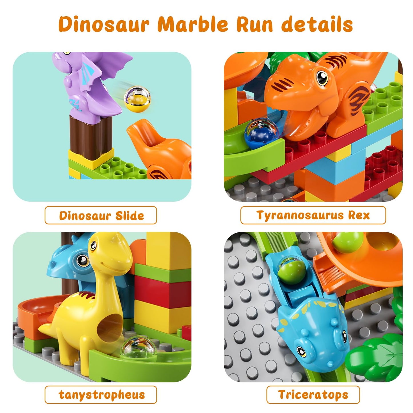 Kid Marble Run Building Blocks Dinosaur, Montessori Learning Stem Toy Bricks Maze Puzzle Set Race Track Compatible With Major Brands For Age 3 4 5 6 7 8+ Boys Girls Gift 67Pcs
