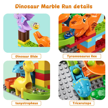 Kid Marble Run Building Blocks Dinosaur, Montessori Learning Stem Toy Bricks Maze Puzzle Set Race Track Compatible With Major Brands For Age 3 4 5 6 7 8+ Boys Girls Gift 67Pcs