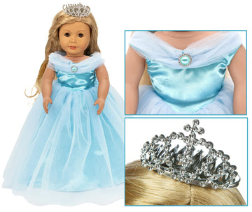HWD Girls Doll Clothes - Princess Costume Wedding Dress for 18" Dolls, Blue2, Polyester, Model H-TA-010120