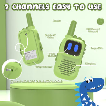 Holiky Green Walkie Talkies For Kids With Dinosaurs Silicone Sleeve, Toys For 3-6 Year Old Boys Girls, Kids Walkie Talkies Decen