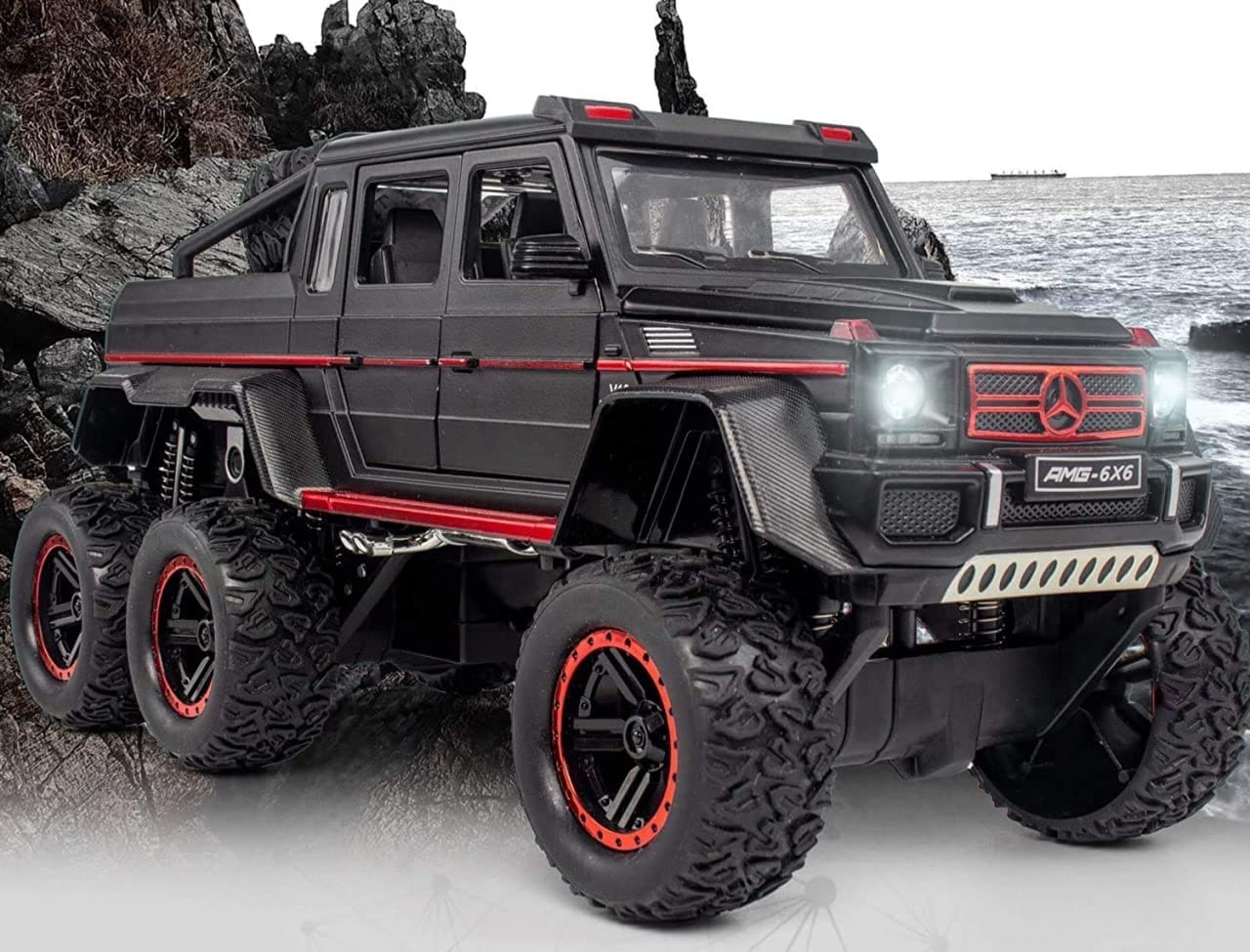 Adlon Car 6 Wheel Drive Metal Car Pull Back with Open Doors, Engine Cover, Tail with Front and Rear Light & Music Great Gift for