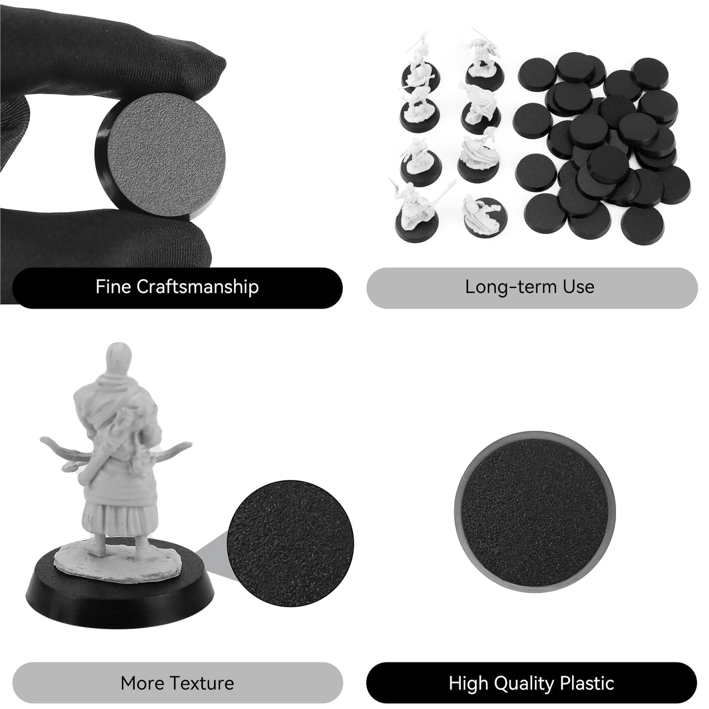 Titawu 100Pcs Miniature Bases+120Pcs Adhesive, 28.5Mm/1.12Inch Textured Plastic Black Round Model Base For Gaming Miniatures Or
