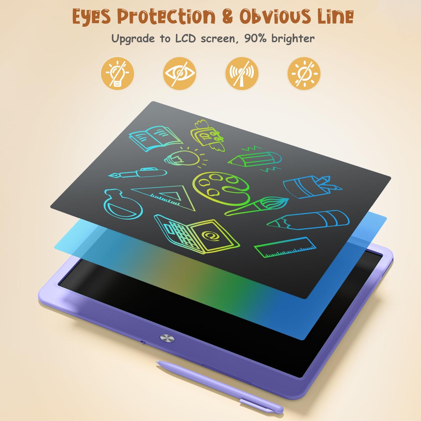 LCD Writing Tablet for Kids, Kidopire 15 Inch Large Screen Doodle Board, Colorful Drawing Writing Board Tablet Kids Age 3-12+ Bi