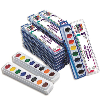 S&S Worldwide Color Splash! Watercolor Mega Pack, 8-Color Trays, Includes 24 Paint Trays w/ Brushes plus 12 Refills. Great For A