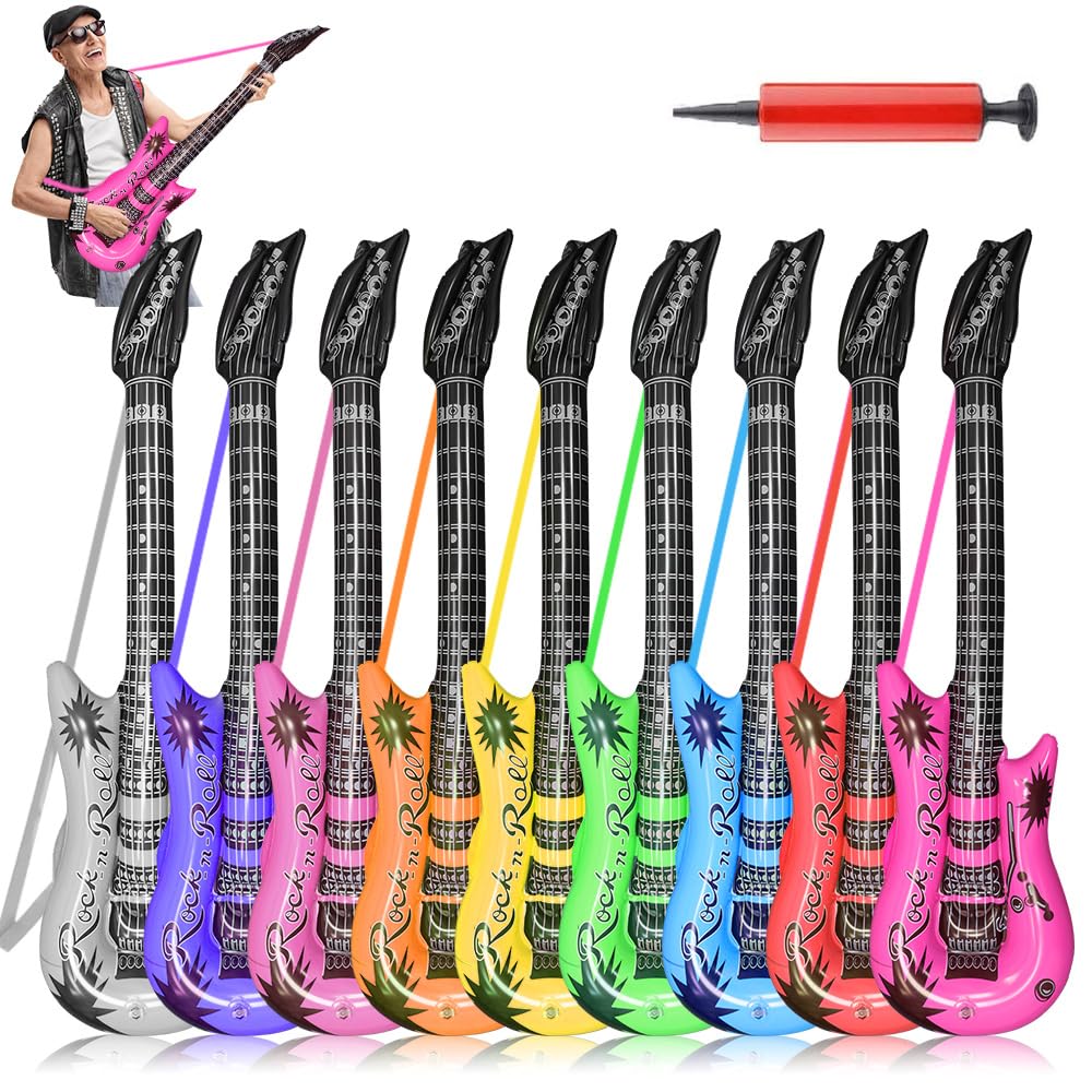 Christmas Inflatable Guitar With Strap, 9 Colors 35Inch Rock Star Guitar Set Electric Blow Up Guitar For 80S 90S Themed Carnival