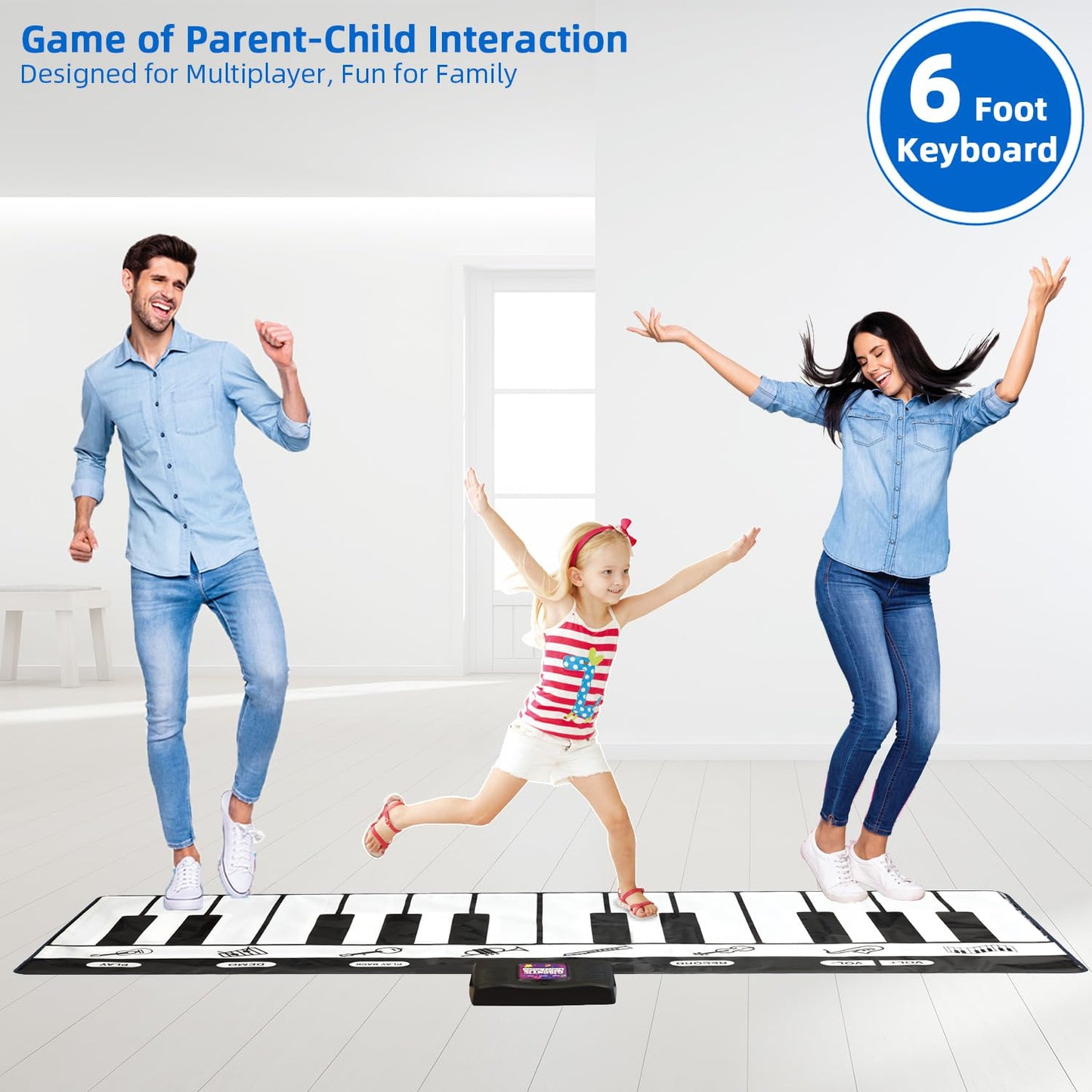 Sunlin 6Ft. Piano Mat, Floor Keyboard Playmat: 24 Keys, 10 Demos, 8 Instrument Sounds, Record & Playback, Giant Interactive Musical Toys Gifts For Boys & Girls Age 3 4 5 6 7 8 9 Years Old