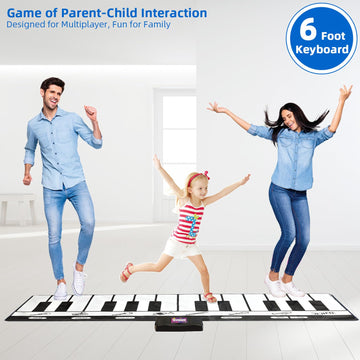 SUNLIN 6ft Piano Mat - 24 Keys, 10 Demos, 8 Sounds, Vinyl, White, Model SLW968 - Interactive Musical Toy for Ages 3-9