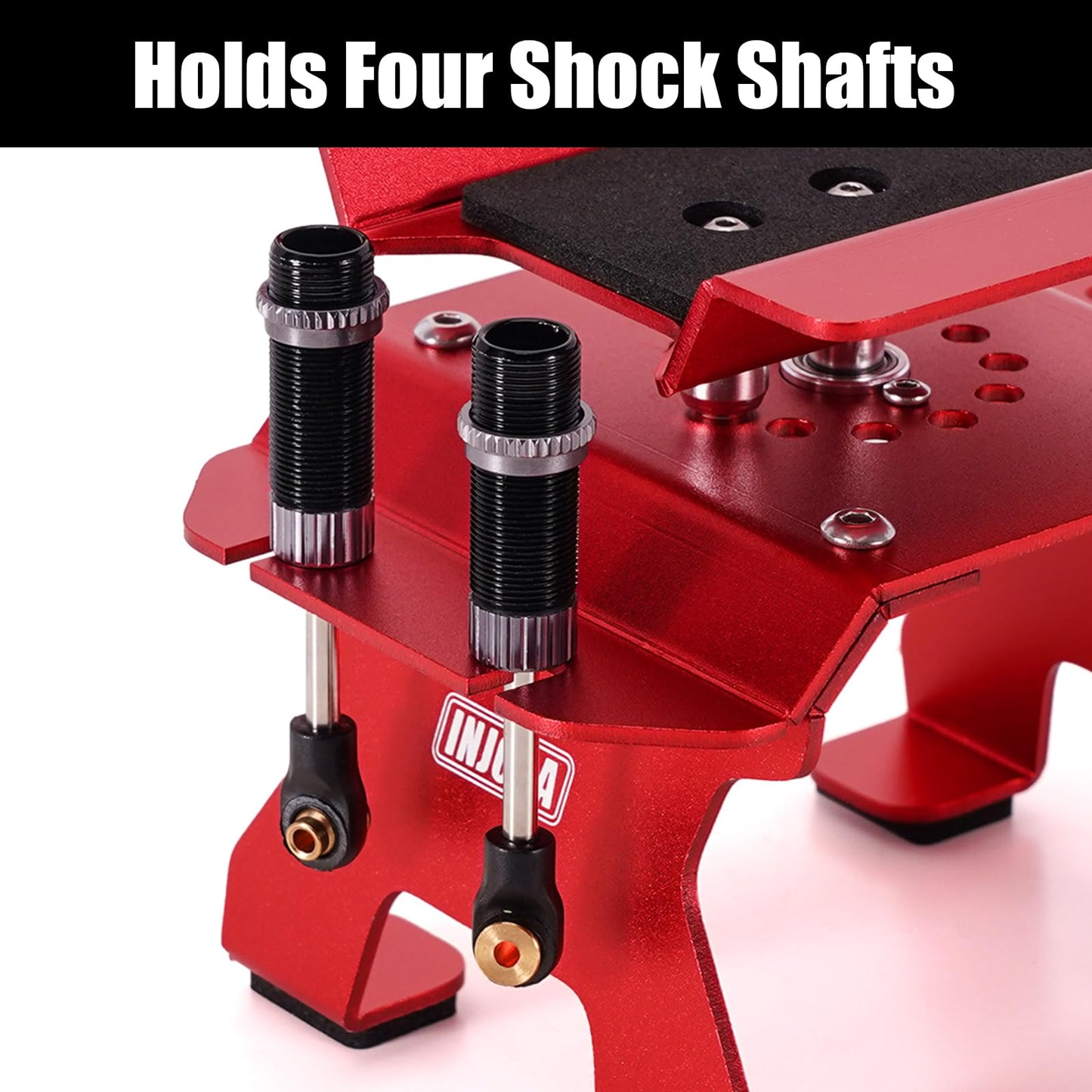 INJORA Aluminum 80g RC Car Stand with Shock Holder for 1/24 1/18 RC Crawler Upgrade(Red)