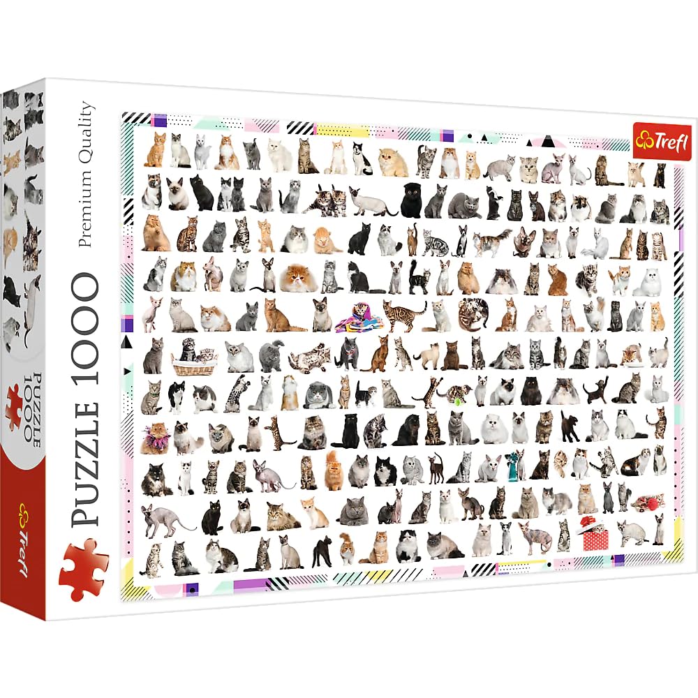 Trefl 208 Cats 1000 Piece Jigsaw Puzzle Red 27'X19' Print, Diy Puzzle, Creative Fun, Classic Puzzle For Adults And Children From 12 Years Old