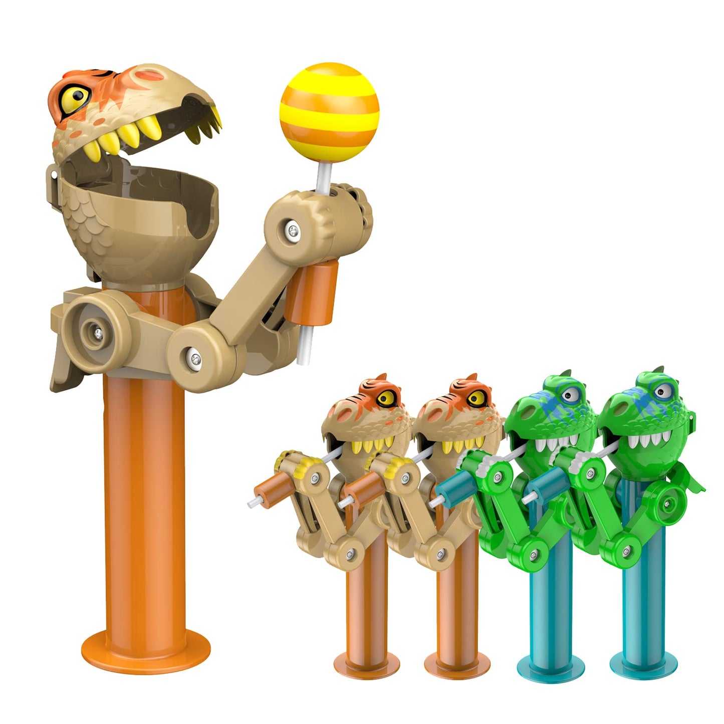 Hdlnkak 4Pcs Lollipop Case, Christmas Lollipop Holder, Creative Robot Toy Creative Design Eat Lollipop, Dinosaur Shape Lollipop Holder, Easter Fun Gift For Kid Over 3 Year(No Lollipop)