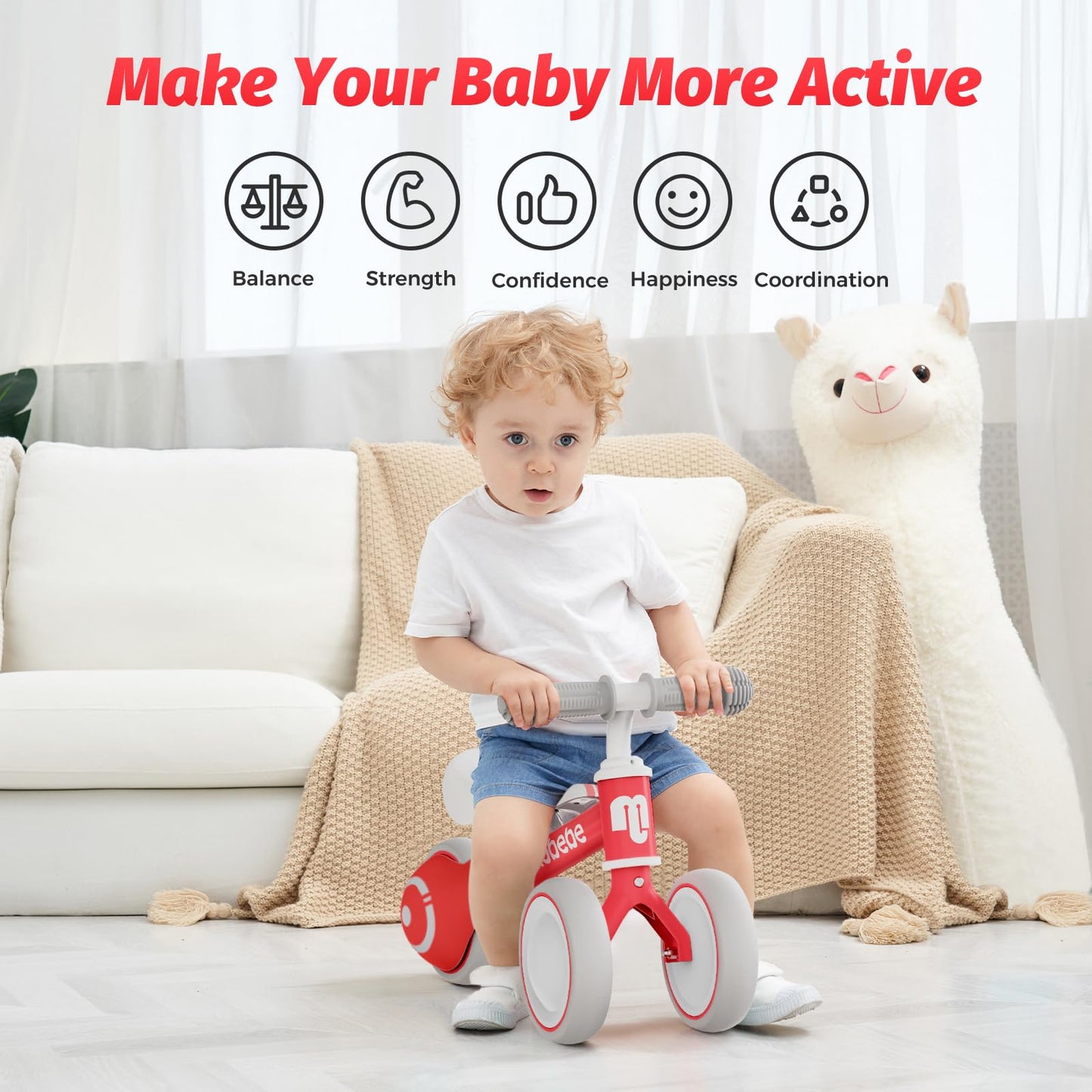 Allobebe Baby Balance Bike-Gifts And Toys For 1 Year Old Girls Boys No Pedal Bicycle With Adjustable Seat 3 Wheels Toddler Bike For 12-36 Months Baby