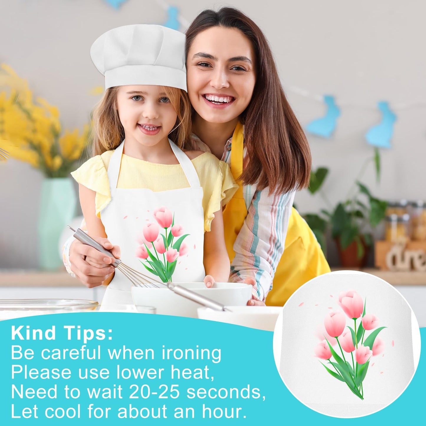 Bouiexye 10 Set Kids Apron and Chef Hat Set Children Apron Adjustable with 2 Pockets Children Chef Painting for Cooking Baking P