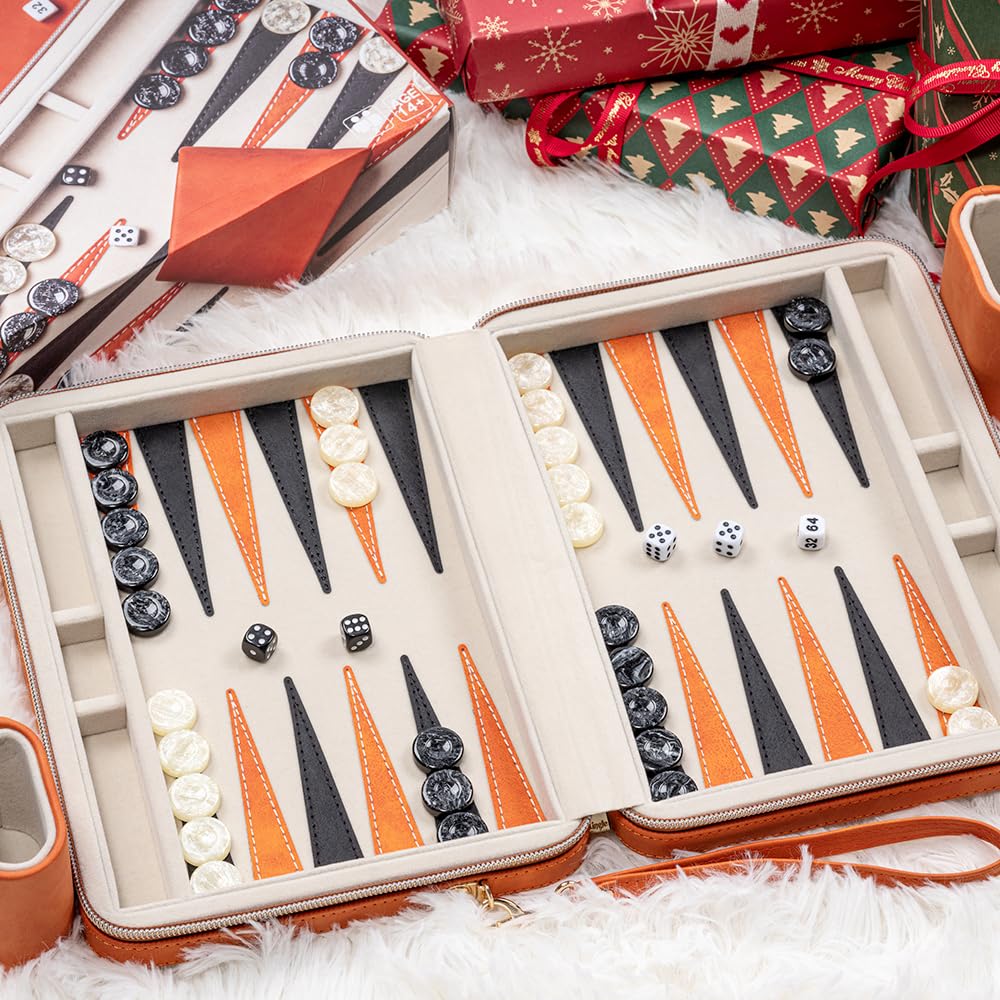 Lingle Backgammon Sets For Adults, Classic Board Game With Folding Leather Backgammon Case, Portable Travel Backgammon Game Set