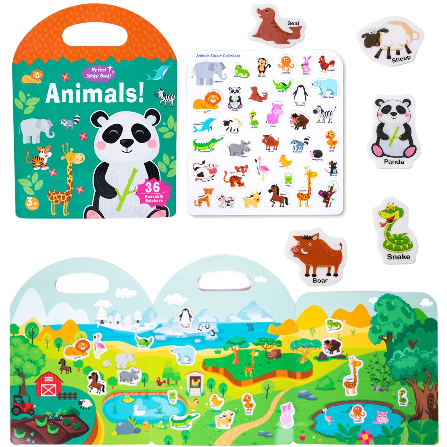 Mikneke Portable Jelly Sticker Quiet Book For Kids, Reusable Sticker Book For Toddlers, Preschool Learning Activities, Animal Travel Toys (Animals)
