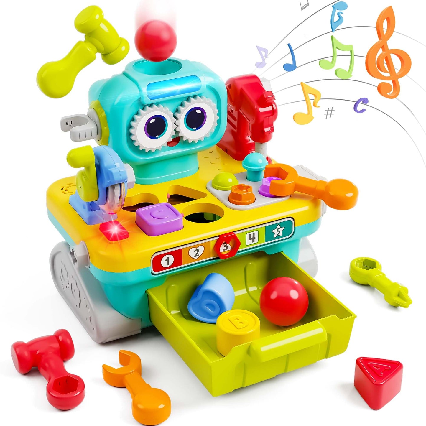 Iplay, Ilearn Toddler Musical Workbench Toys For One Year Old Boys, Baby Pretend Play Tool Set, Infant Shape Sorter Activities, Kids Pounding Game, 1St Birthday Gift For 12 18 24 Month Girls Age 1 2 3