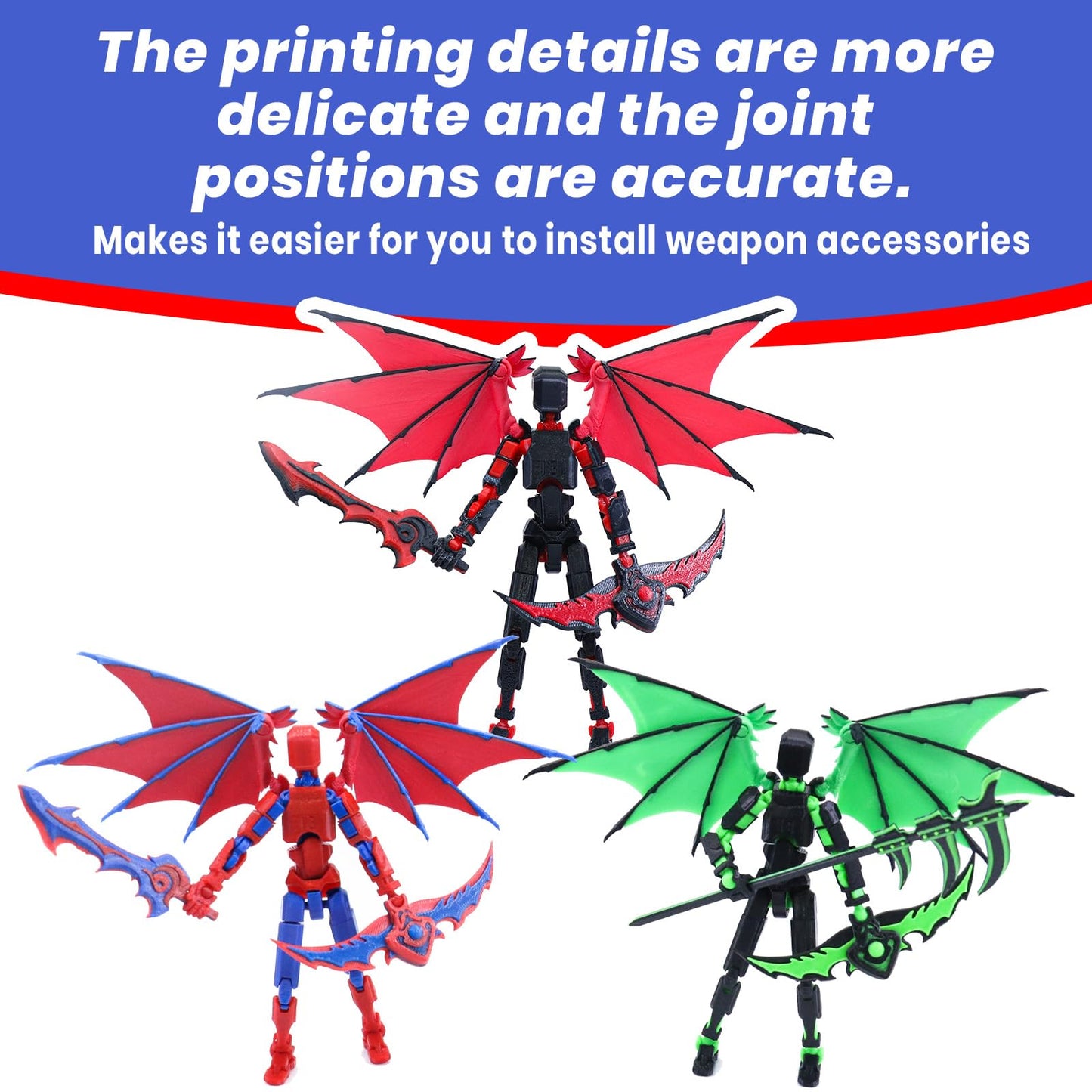 MIGESS Titan 13 Robot Action Figure,Dummy 13,Articulated Robot with Demon Wings, 3D Printed robo 13 Action Figure Articulated (R