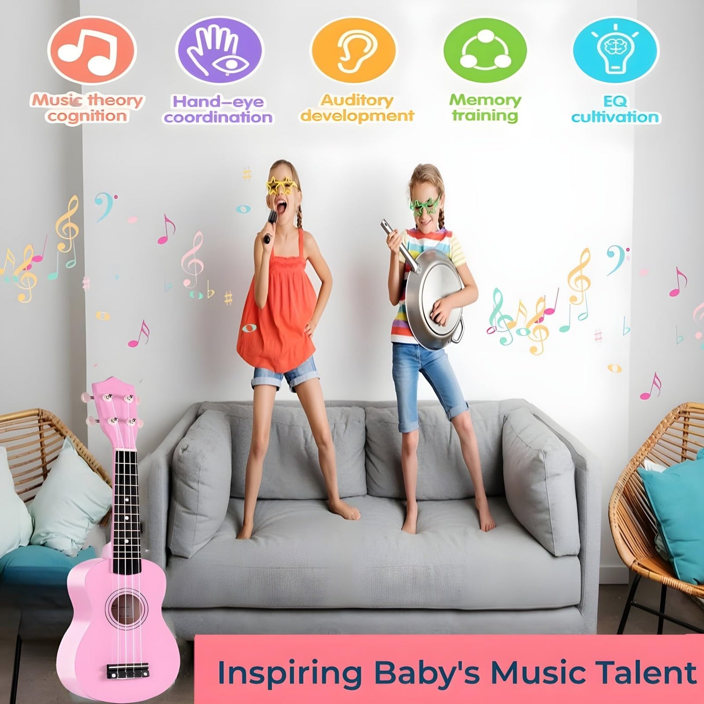 Kids Guitar Acoustic, Jakeloo 21 Inch Wooden Acoustic Guitar For Toddler Guitar Toy Childrens Guitar Musical Toy Instruments Ide