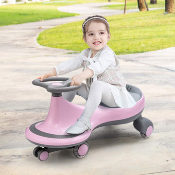 BABY JOY Wiggle Car for Kids, Pink Ride-on Toy with LED Wheels, 27” x 12” x 14”, No Batteries Required, Model LB1801