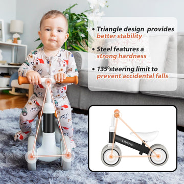 Liberry Baby Balance Bike, 4 Wheels, Adjustable Seat, Mini, Black, Model CP00315, Ideal for 12-24 Months, Perfect First Birthday Gift