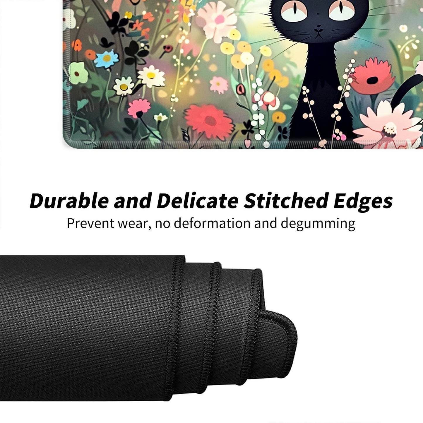 Bfdhgqzc Black Cat Among Flowers For Mtg & Tcg Playmat, 24'' X 14'' Mouse Pad For Mtg/Rpg/Ccg Trading Card Games