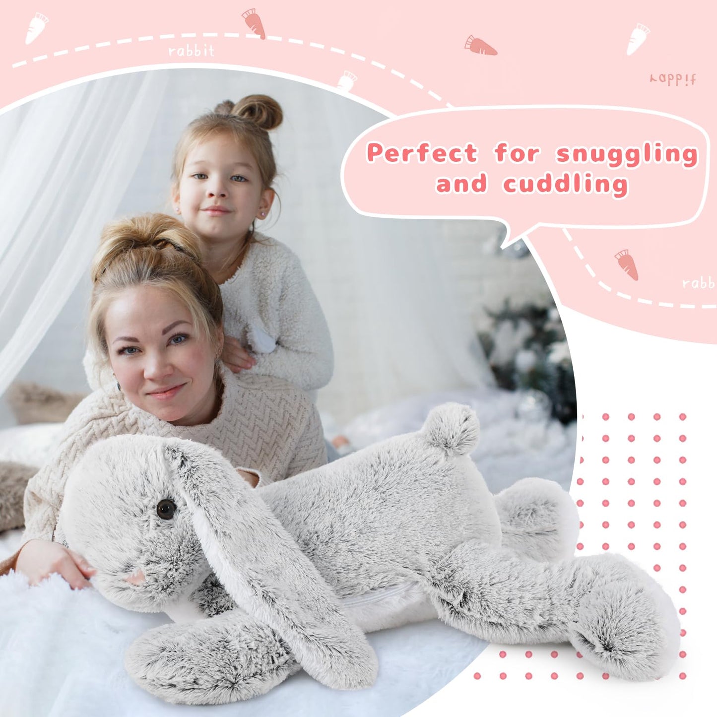 Beniny Large Bunny Stuffed Animal 24'' - 4Pcs Stuffed Bunny Rabbit Plush Toy Gifts For Kids - Cuddly Mommy Bunny Surprise With 3