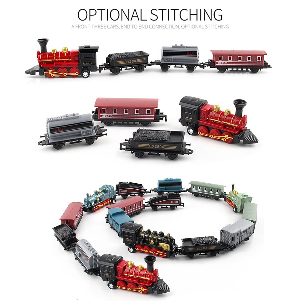 Corper Toys Mini Train Toy Die-Cast Pull Back Steam Train Model Set Assorted Styles For Kids Boys - 4 Packs (16 Pieces)