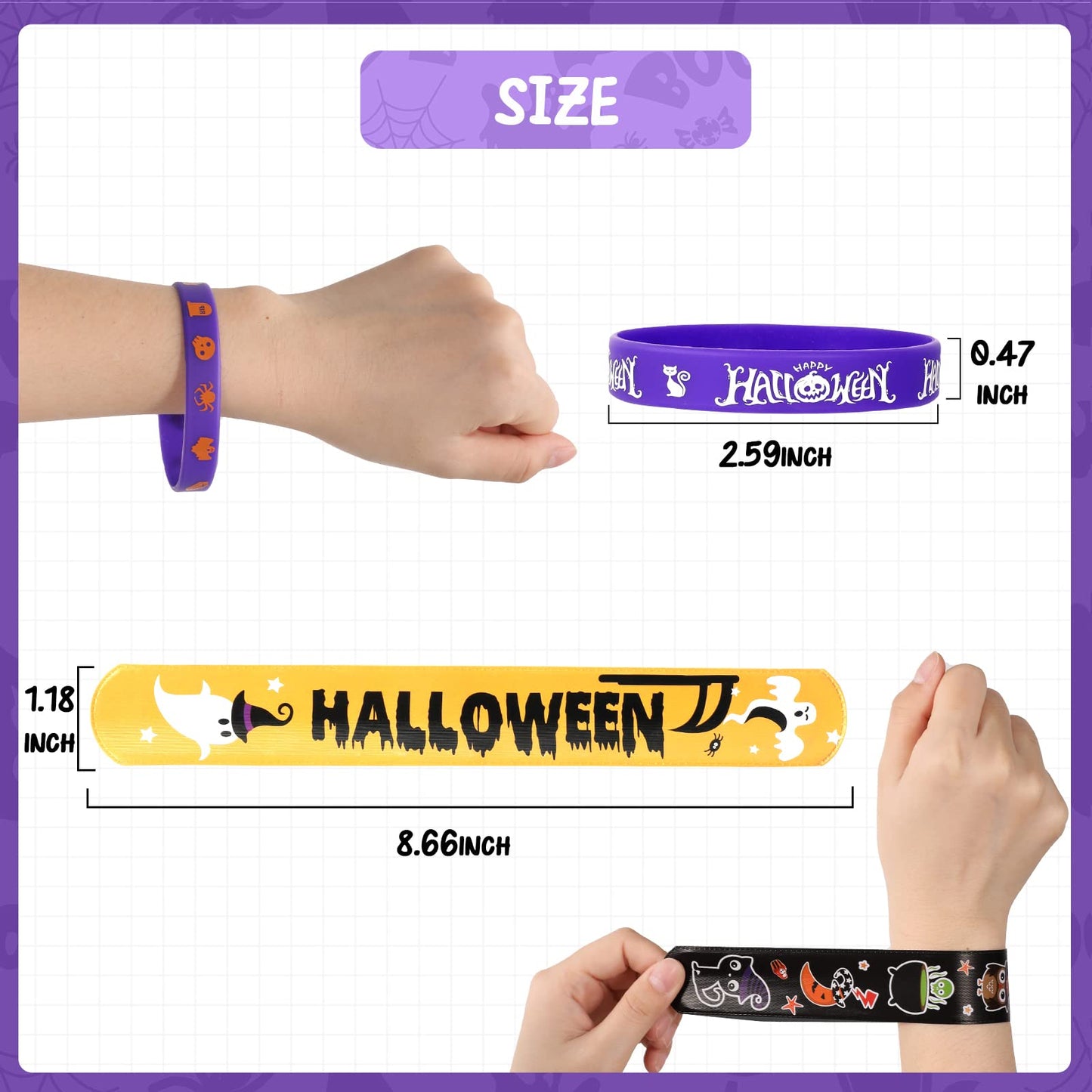 MGparty Halloween Party Favors, 72Pcs Slap Bracelets Rubber Wristbands Halloween Toys for Kids Halloween Party Supplies Decorati