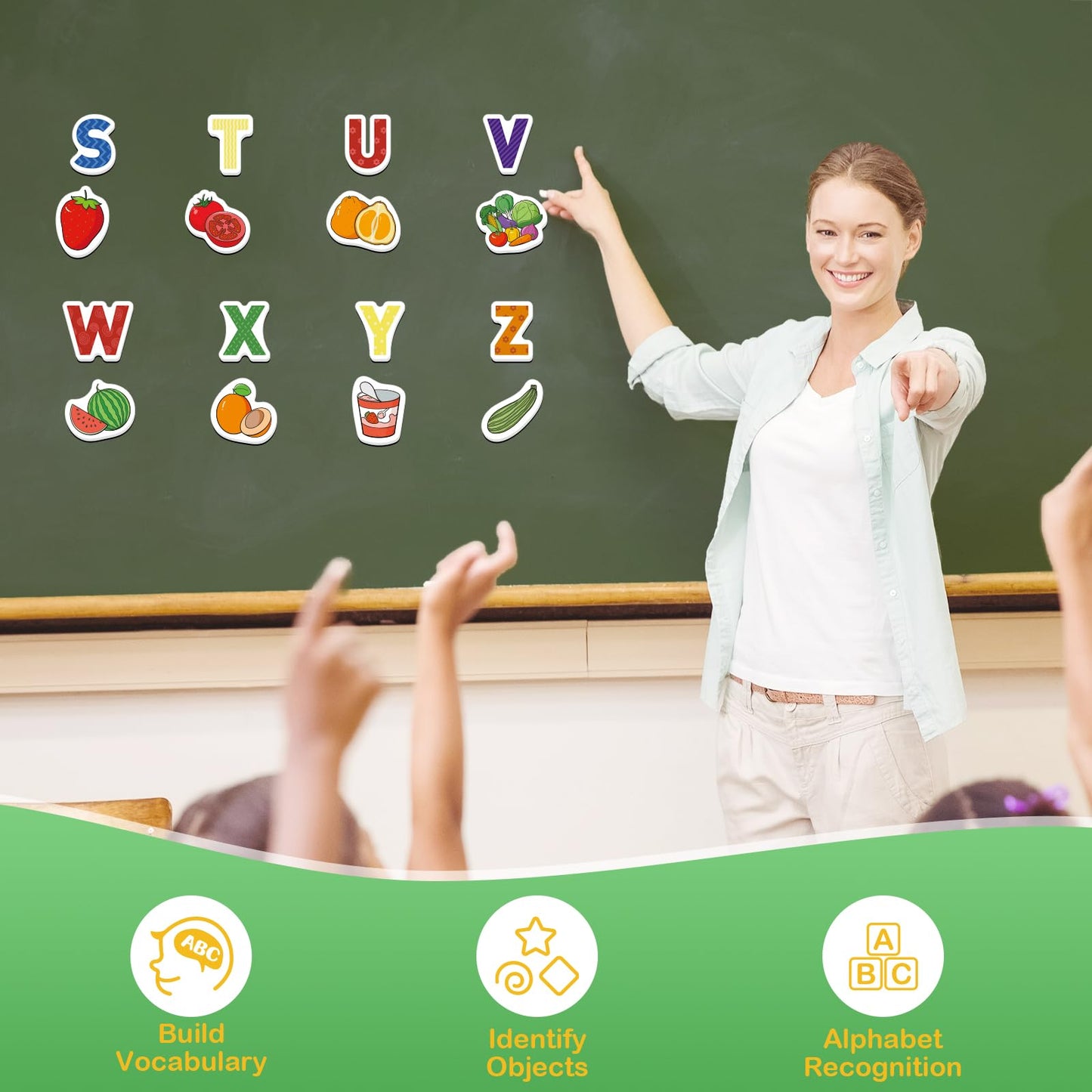 Kasfalci Magnetic Letters And Foods,52 Foam Objects,Refrigerator Fridge Magnets For Kids,Abc Magnets For Toddlers,Alphabet Learn