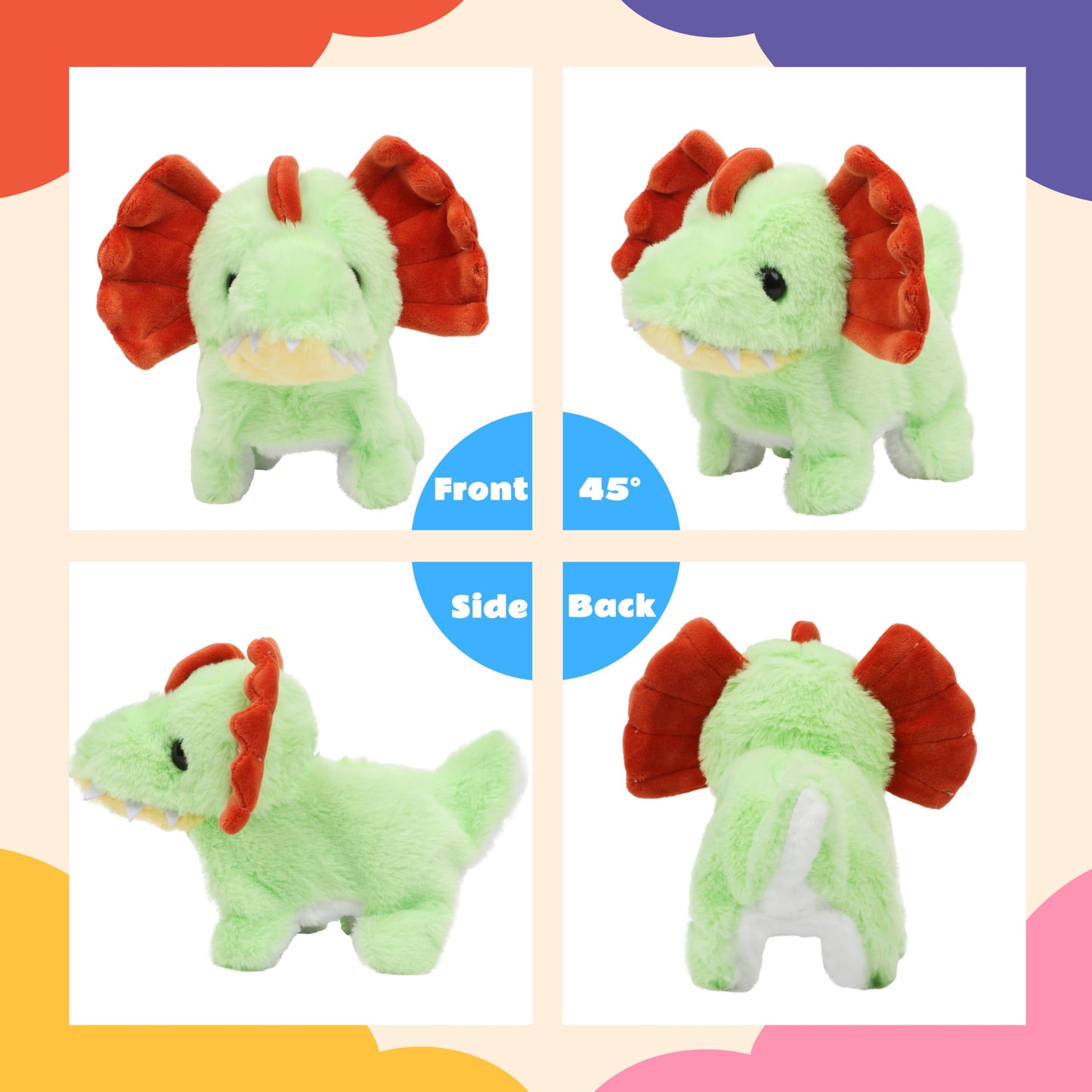 Cuteoy Walking Green Dinosaur Stuffed Animal Talking Wagging Nodding Educational Plush Triceratop Toy Electric Interactive Animated Plushies For Girls Boys Birthday