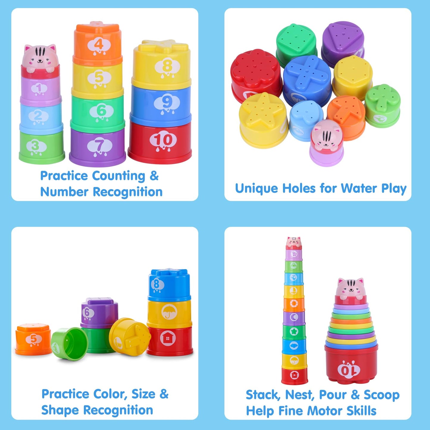 Wanonoo Stacking Cups Baby Toy Set, Stacking Toys For Toddlers 1-3 Stackable Blocks Nesting Game Montessori Developmental Toys B