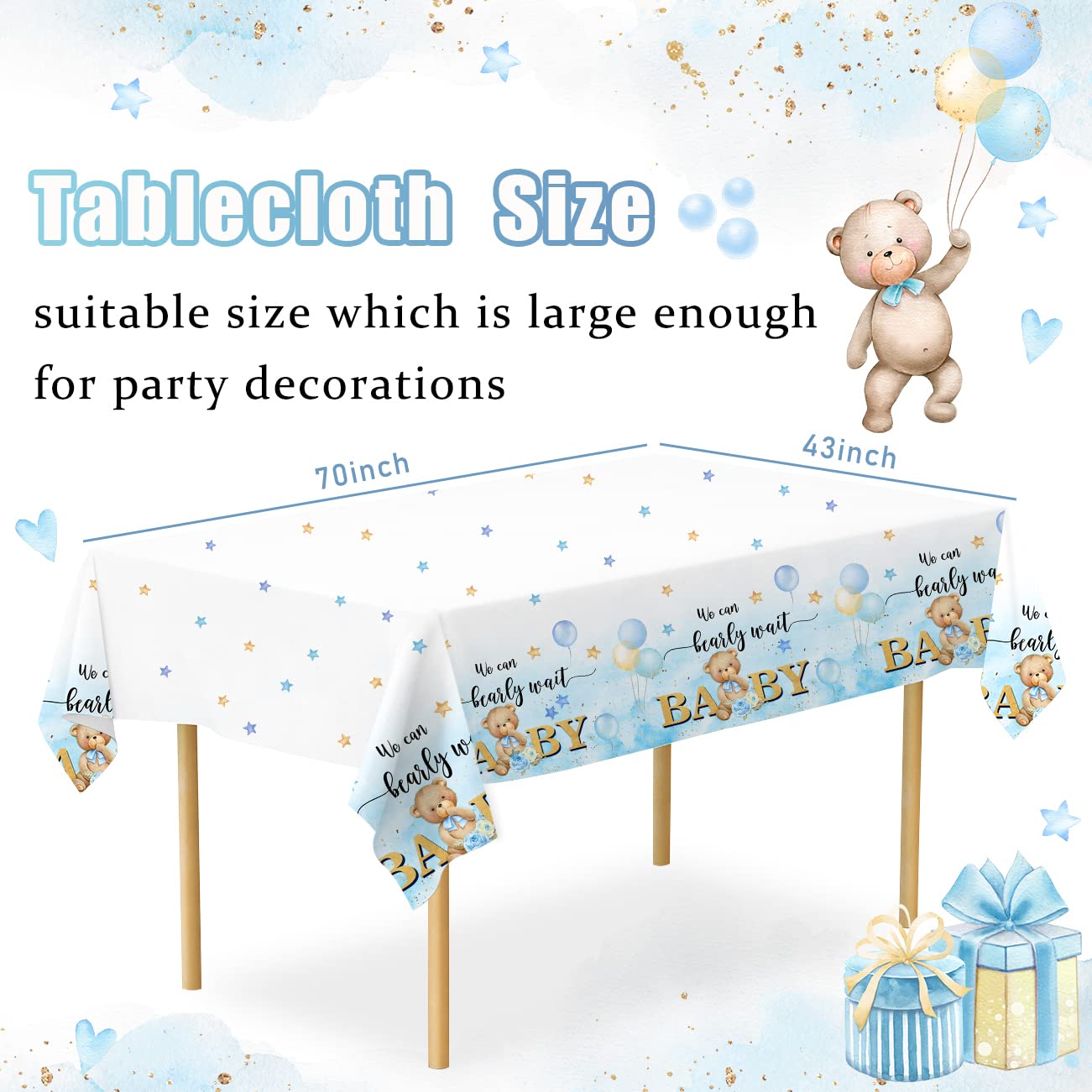 Bear Baby Shower Decorations,We Can Bearly Wait Baby Shower With Plates And Napkins Cup, Tablecloth For First Birthday Centerpie