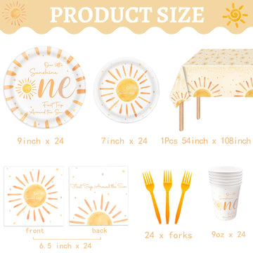 First Trip Around The Sun 1St Birthday Decorations Bohemian Hippie Sunshine Theme Party Tableware Includes Paper Plates Cups Nap