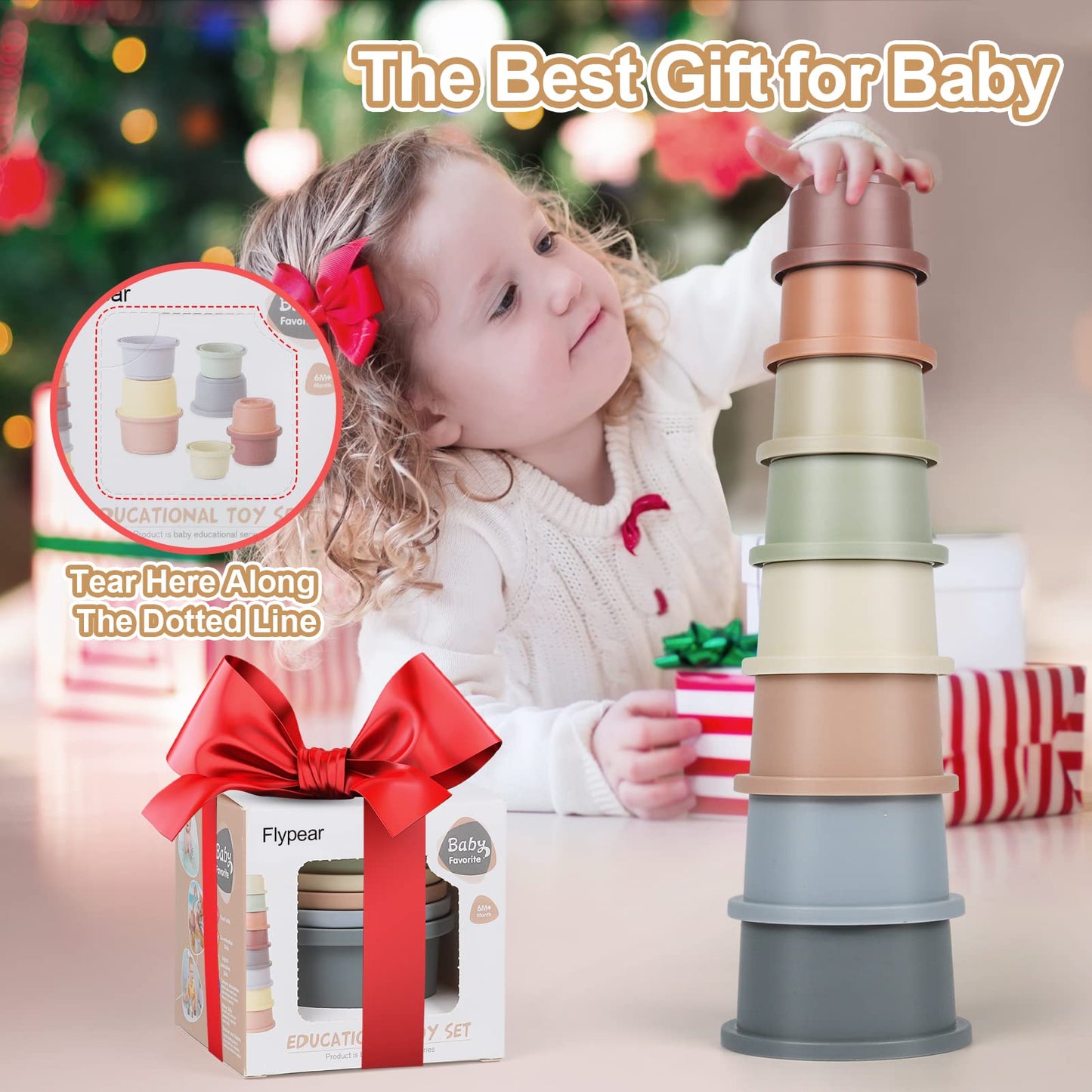 Flypear Stacking Cups Toy For Baby 6-12 Months, 8Pcs Nesting Cups Set For Toddler 1-3, Kids Bathing And Counting Stackable Toy F