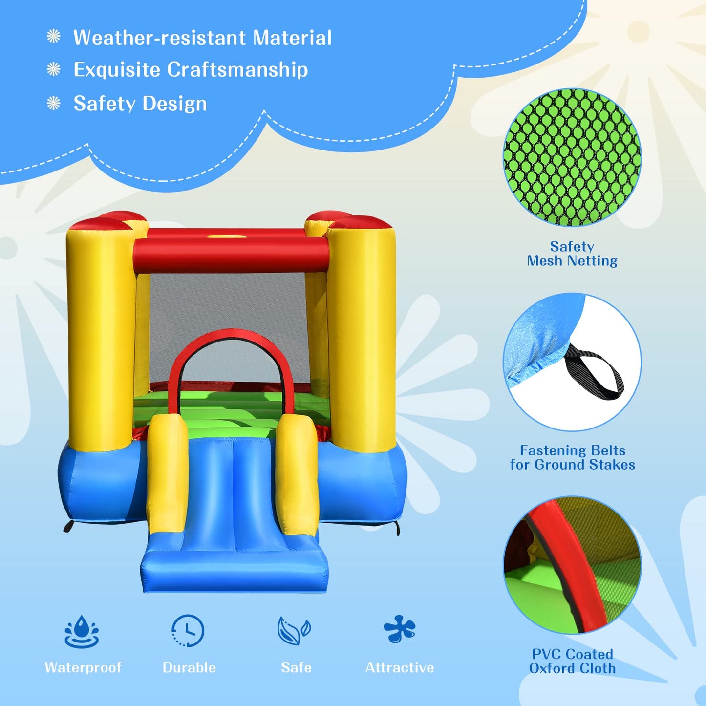 Olakids Inflatable Bounce House, Jumping Castle With Slide, Bouncing Area, Basketball Rim, Indoor Outdoor Bouncy House, Polyeste