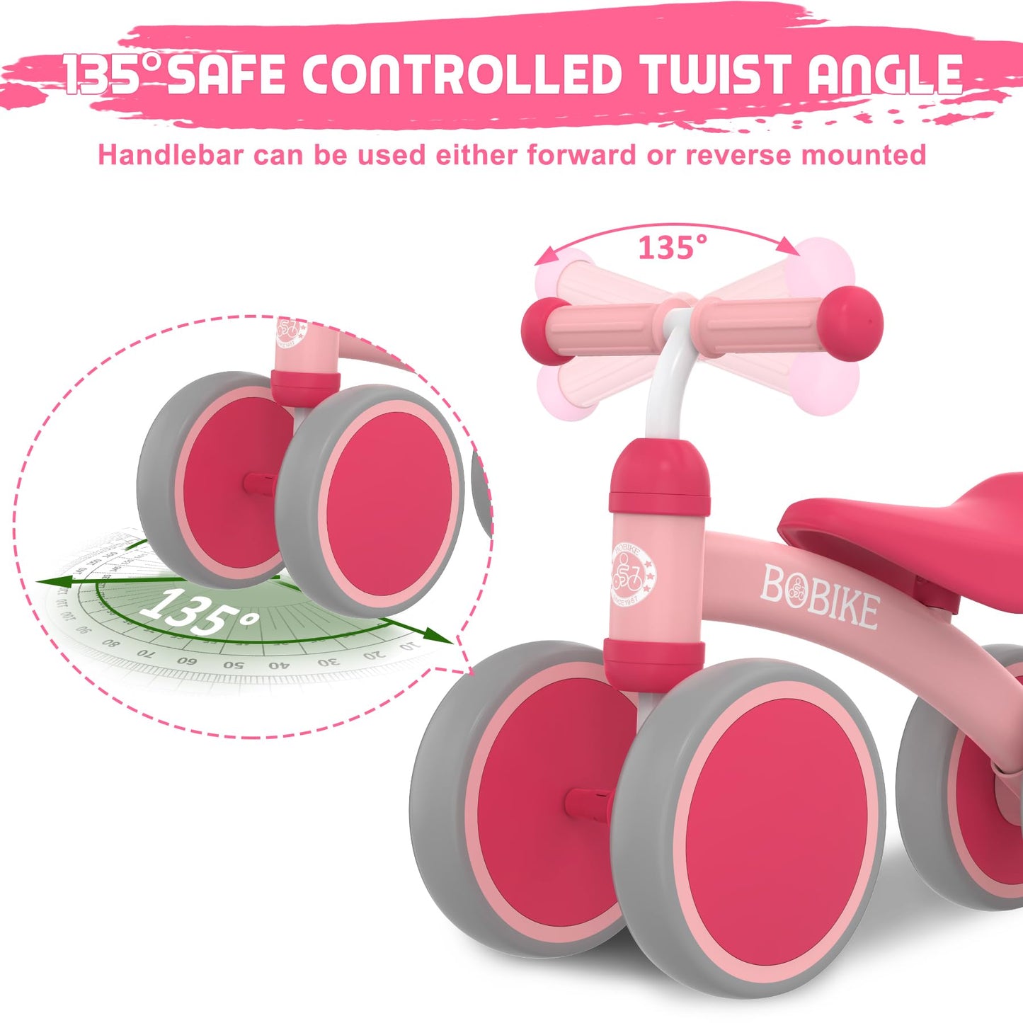 Baby Balance Bike Toys For 12-36 Months Boys Grils Baby Bike Kids Toy Toddler Bike No Pedal Best First Birthday Gifts Children Walker Infant 4 Wheels Bicycle Tarining Bike (Pink)