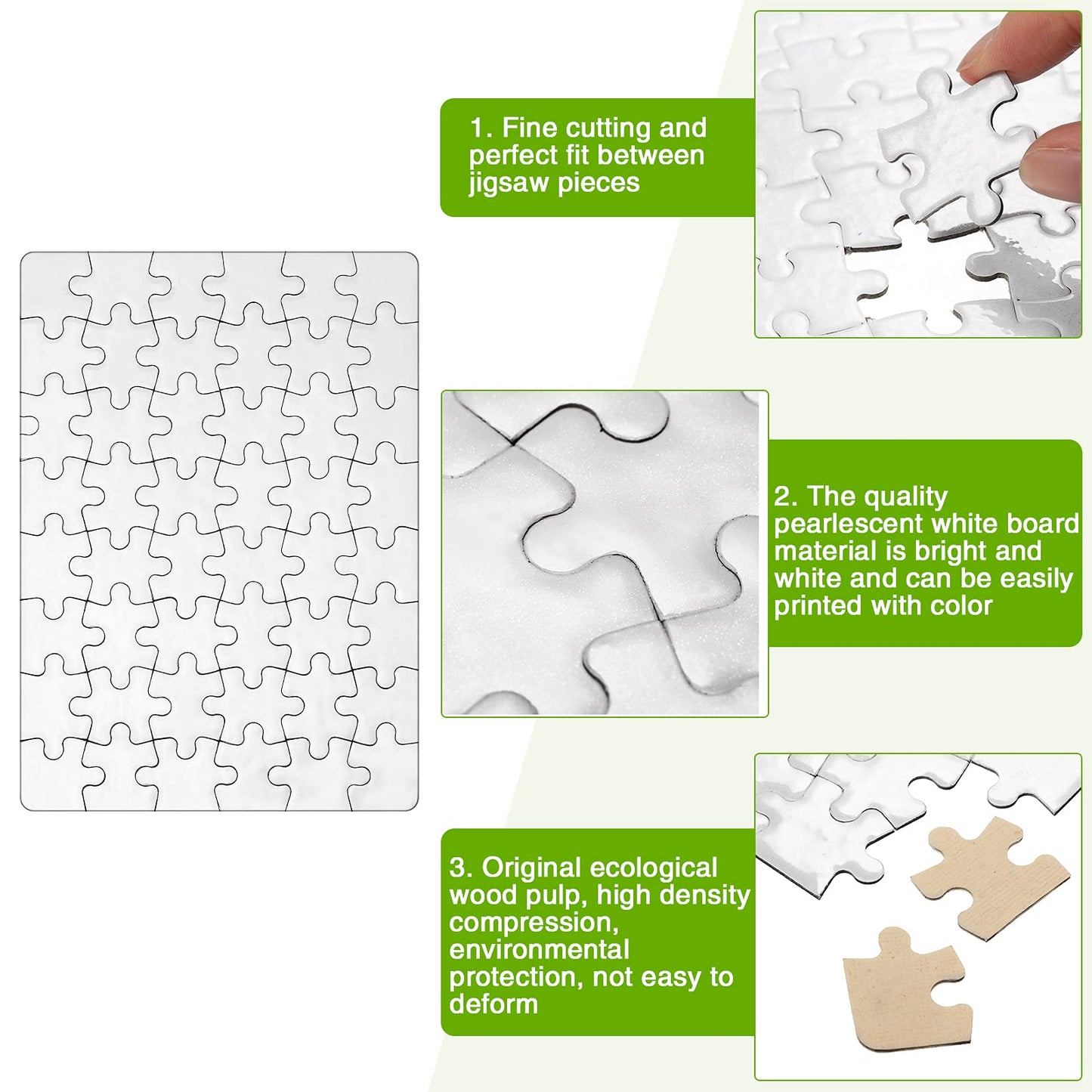 Sumind 10 Sets Blank Sublimation Puzzle Jigsaw Rectangle Heart Shaped White Diy Custom Puzzle Heat Press Thermal Transfer Pearl(A5-48 Rectangle And 75-Heart Shaped)