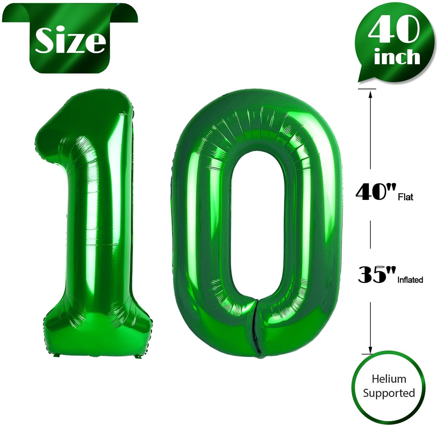 10 Balloon Number, Green Number 10Th Birthday Balloons 40 Inch, 10 Years Old Green Birthday Decorations For Boys Girls, 10Th Ann