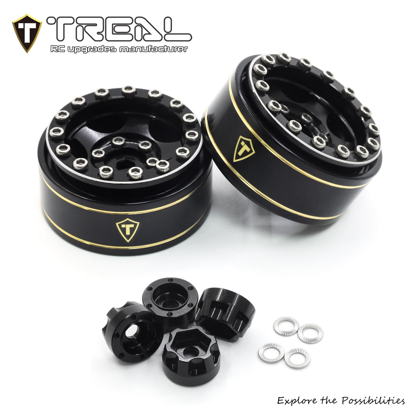 Treal 1.0 Beadlock SCX24 Wheels (4P) Classic 5-Star 1 Micro Bead lock Wheel for Axial 1/24 SCX24 Dodge Deadbolt C10 Gladiator Cr