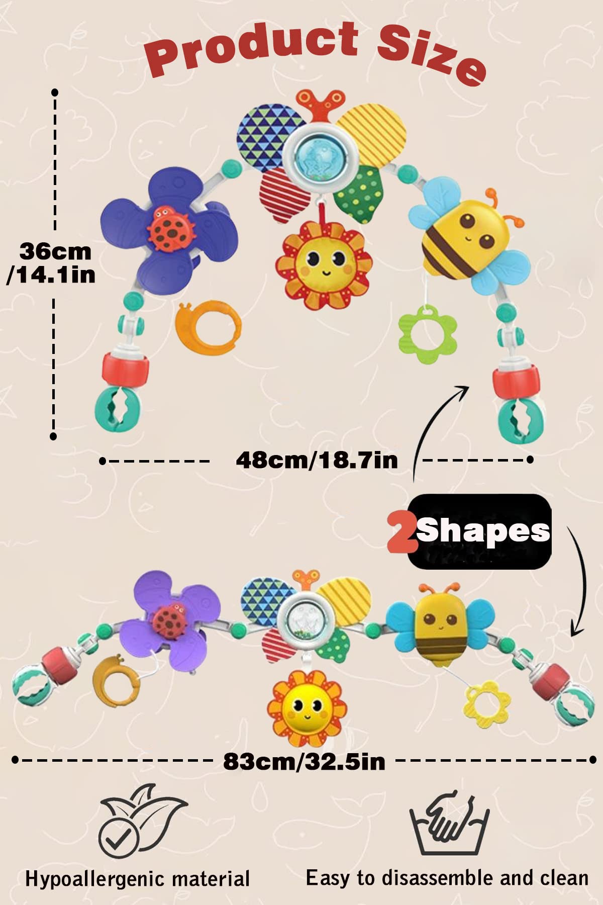 Pau1Hami1ton Adjustable Stroller Arch Toys - Car Seat Hanging Toy Bar for Bassinet, Crib, Bouncer, Medium Size - Butterfly Design