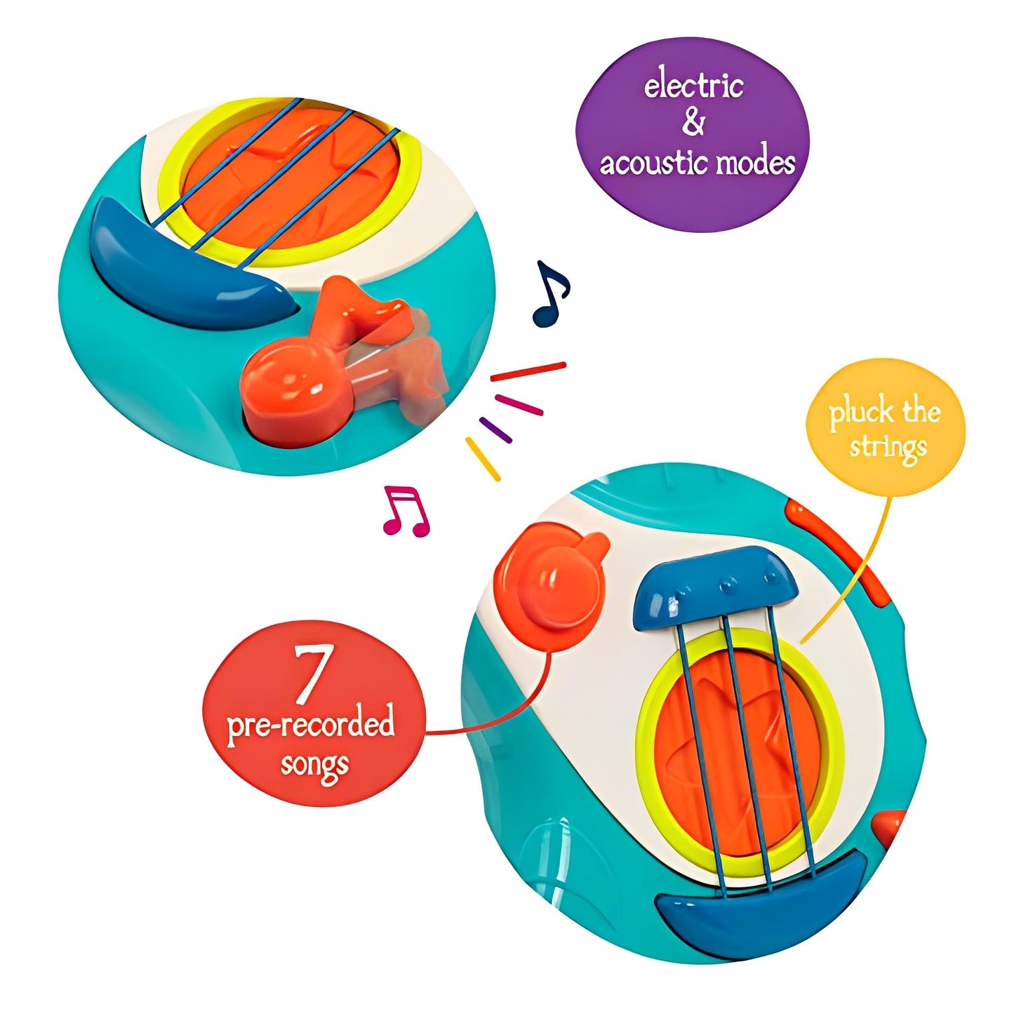 Battat- Toy Guitar For Toddlers, Kids, Children – Play Guitar With Songbook – Acoustic, Electric, And Song Modes- Lil' Rocker'S Guitar – 2 Years +