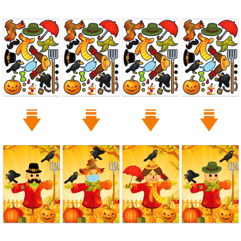 Facraft 24 Sheets Thanksgiving Crafts For Kids - Make A Scarecrow Stickers Fall Crafts For Kids Scarecrow Craft Kit With Cardboards For Thanksgiving Fall Autumn Game Party 8'X 11'