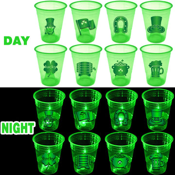 mishunyus 24 Pcs Glow St.Patricks day Cups,St.Patricks Day Party Supplies,Shamrock Party Cups for Party Decorations,Party Favo