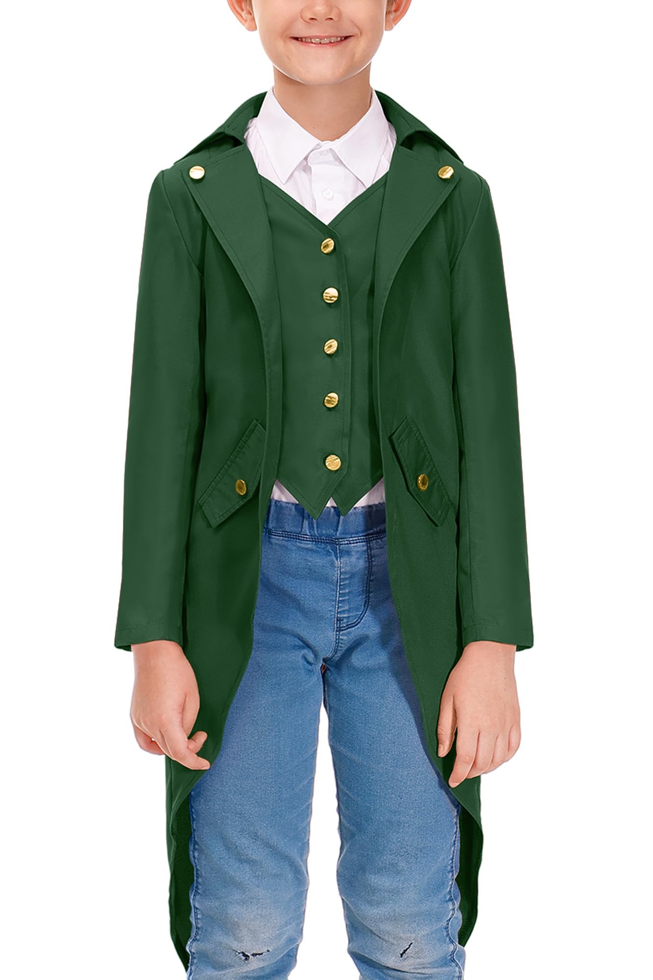 Besserbay Halloween Kid Boys Steampunk Gothic Renaissance Medieval Outfit Pirate Vintage Frock Coat Green 6 Years