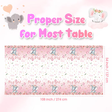 3 Pack Baby Shower Tablecloths Elephant Plastic Rectangle Baby Shower Table Covers For Boy Girl Gender Reveal Birthday Baby Show
