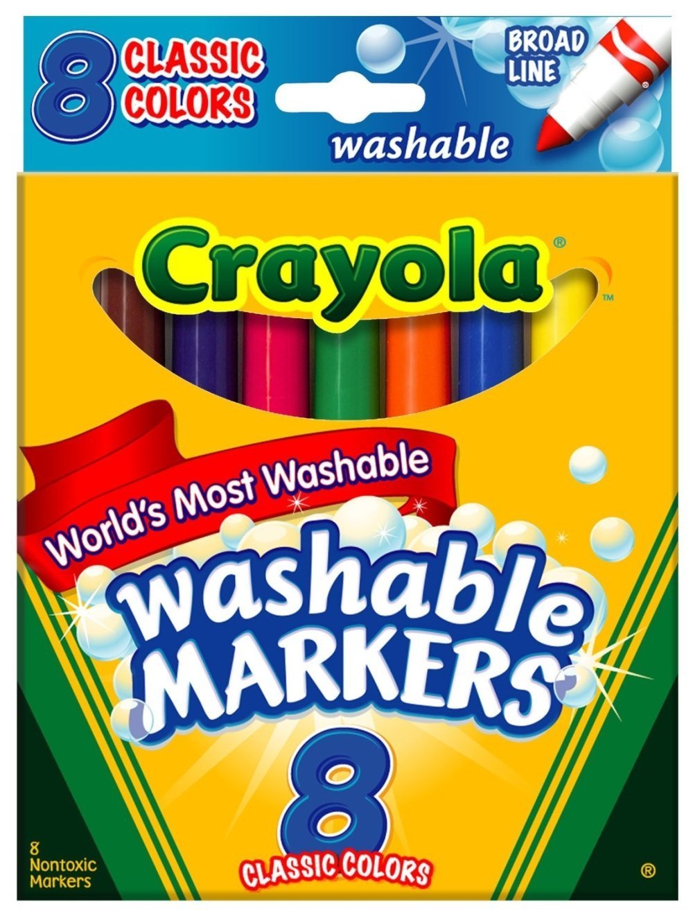 Crayola Washable Markers, Broad Point, Classic Colors, 8/Pack (58-7808) (Pack of 3), Multi